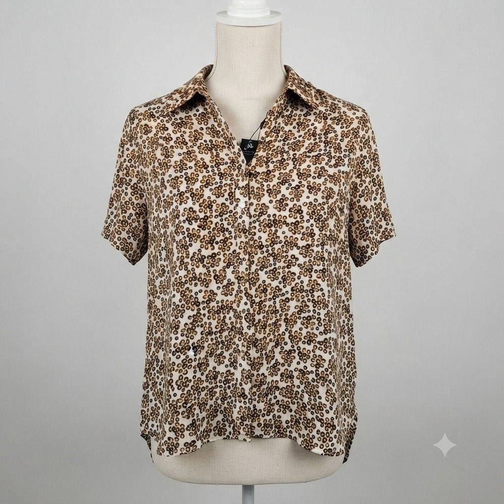 Adrianna Papell Patterned Pinch Sleeve Button Blouse Shirt XL Business Casual